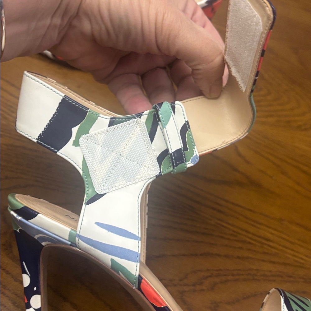 Nine West Tropical Floral Ankle-Strap Sandals in Green, White, Black and Coral - Picture 5 of 10